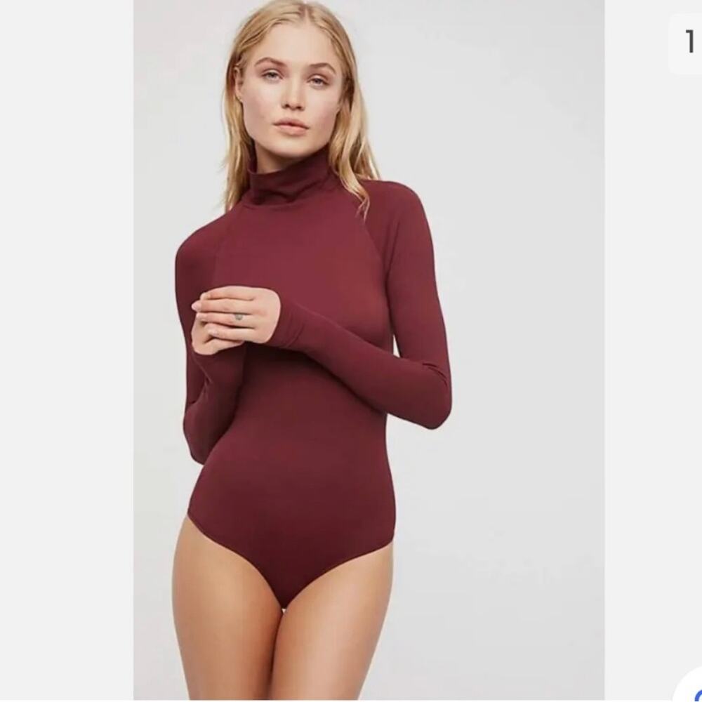 intimately free people burgundy turtleneck bodysuit women xsmall / small